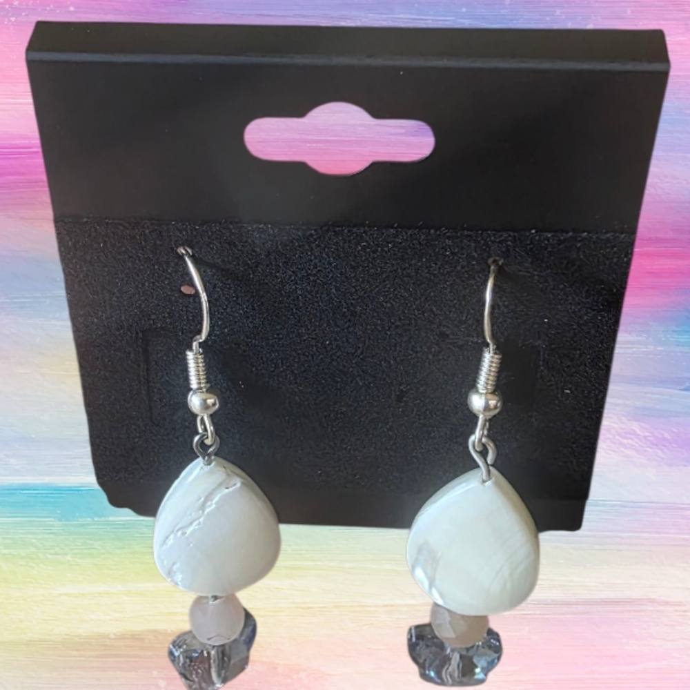 Chic Silver and White Teardrop Earrings